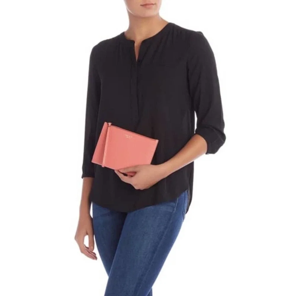 KATE SPADE - Leather Wristlet Pouchette, brown/light fawn color
